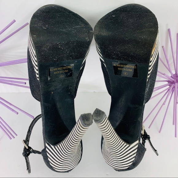 FRH /Black Jean Striped Double Platform Strap Heel - Picture 8 of 9
